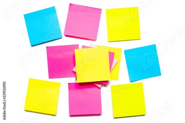Fototapeta Many colorful sticky notes on white background