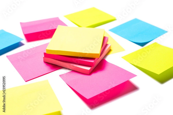 Fototapeta Many colorful sticky notes on white background