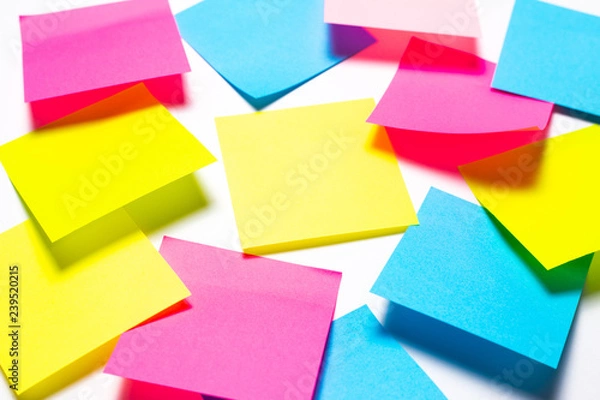 Fototapeta Many colorful sticky notes on white background