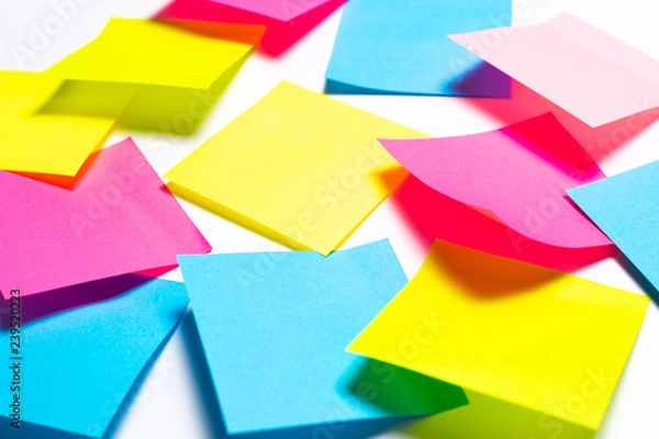Fototapeta Many colorful sticky notes on white background