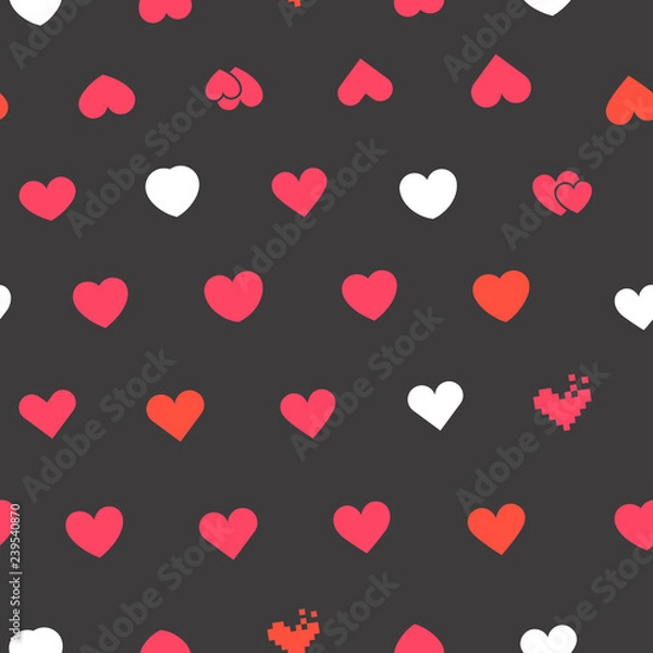 Fototapeta Hearts symbols on black background. Vector seamless pattern