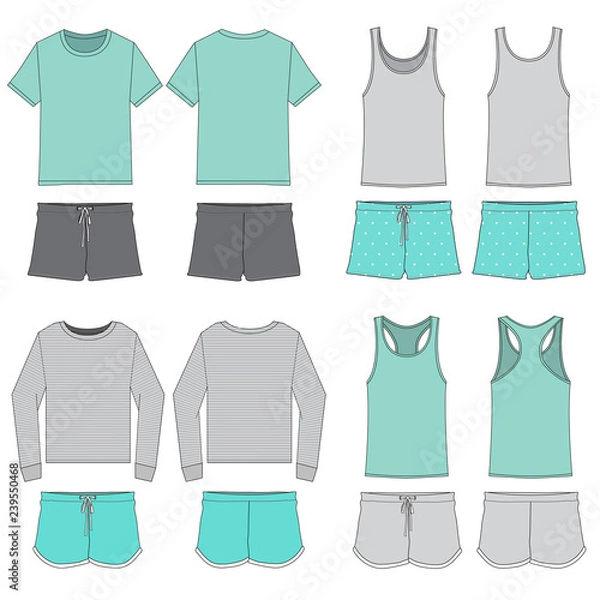 Obraz Vector template for Women's Mint Green/Gray combination Pajama sets