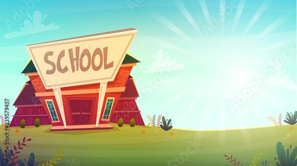 Obraz cartoon school background wallpaper place for text sign funny cheerful card poster . vector illustration