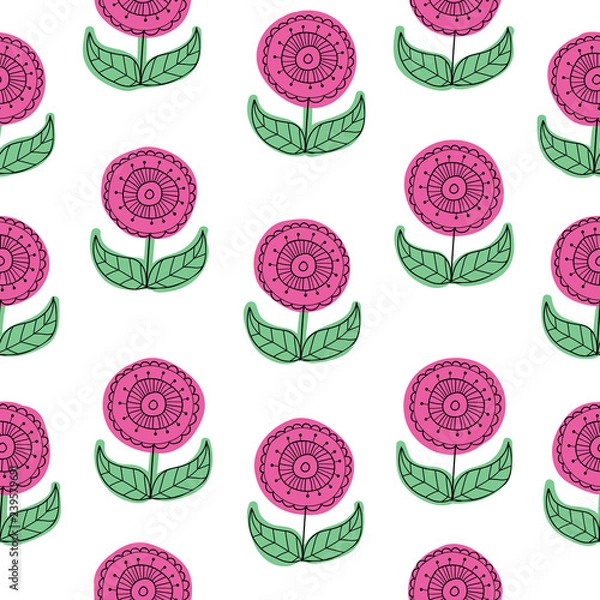 Fototapeta Vector pink Floral seamless pattern background. Vector illustration.