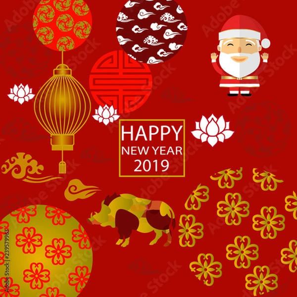 Obraz 2019 New Year, Santa Claus, Year of the Boar