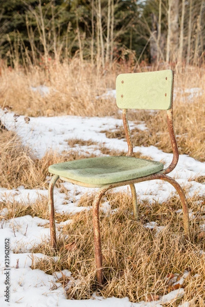 Obraz old green chair in grass field