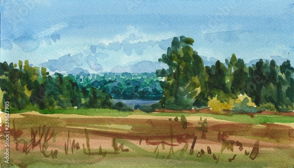 Obraz summer field view landscape with river 