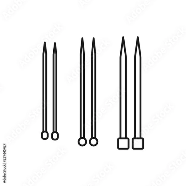 Fototapeta Black & white illustration of knitting straight single point needle. Vector line icon. Isolated object
