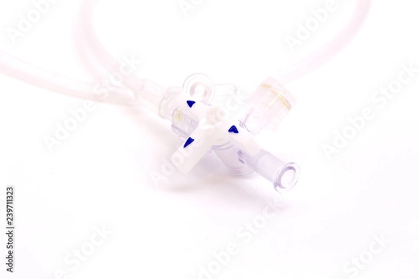 Obraz iv stopcock saline control on white isolated background.