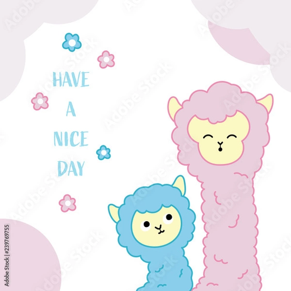 Obraz Cute alpaca hello animal hand drawn style
