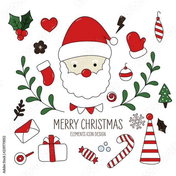 Fototapeta Christmas icon elements drawn style