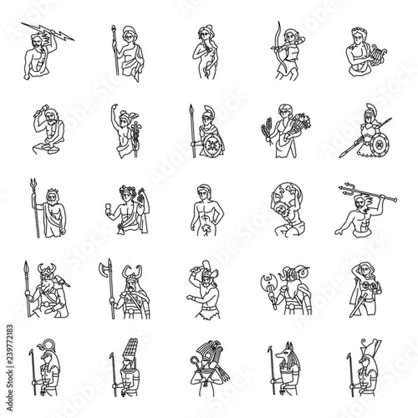 Obraz Ancient Gods outlines vector icons