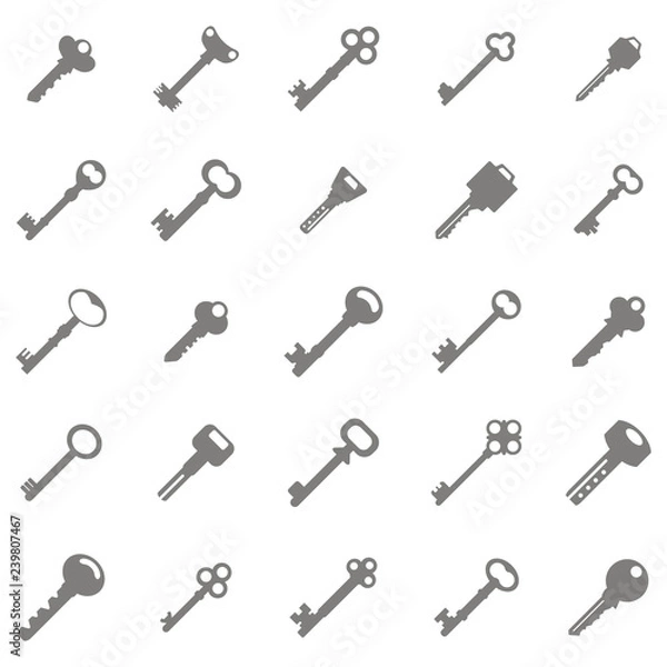 Fototapeta Set of monochrome icons with keys for your design