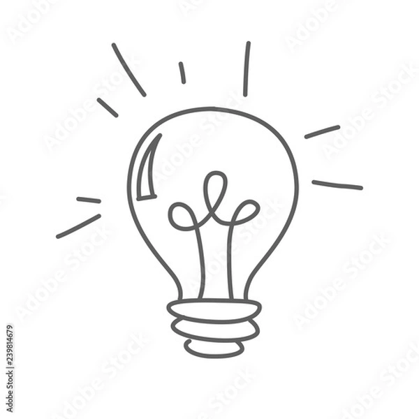 Obraz Shining bulb lamp vector doodle icon isolated on white, hand drawn sketchy style