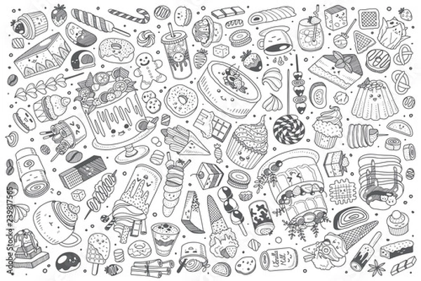 Obraz Hand drawn pirates set doodle vector background