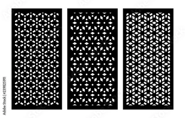 Fototapeta Set of decorative vector panels for laser cutting. Template for interior partition in arabesque style. Ratio 1:2