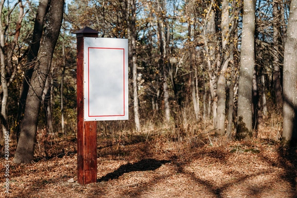 Obraz wooden sign in the forest. mockup.