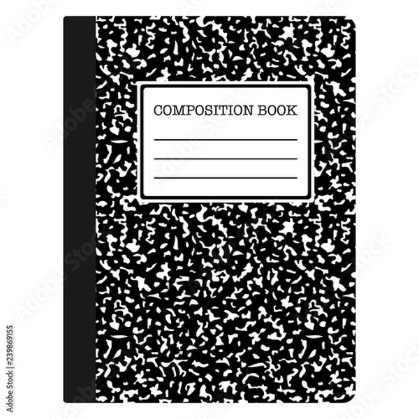 Obraz Composition Book - Black composition notebook with copy space isolated on white background