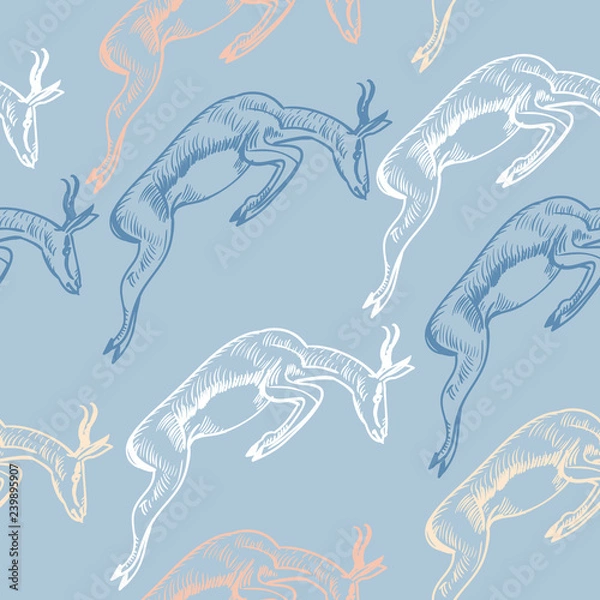 Fototapeta Seamless antelopes pattern in african style. 
