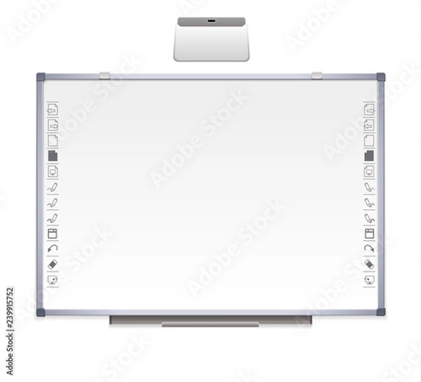 Fototapeta realistic interactive educational board, with metal frame, electronic materials, slides, software for an educational institution