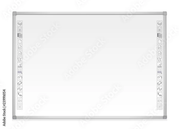 Fototapeta realistic interactive educational board, with metal frame, electronic materials, slides, software for an educational institution