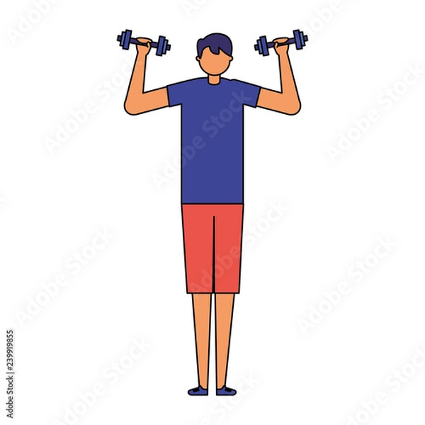 Obraz man practicing exercise with dumbbells