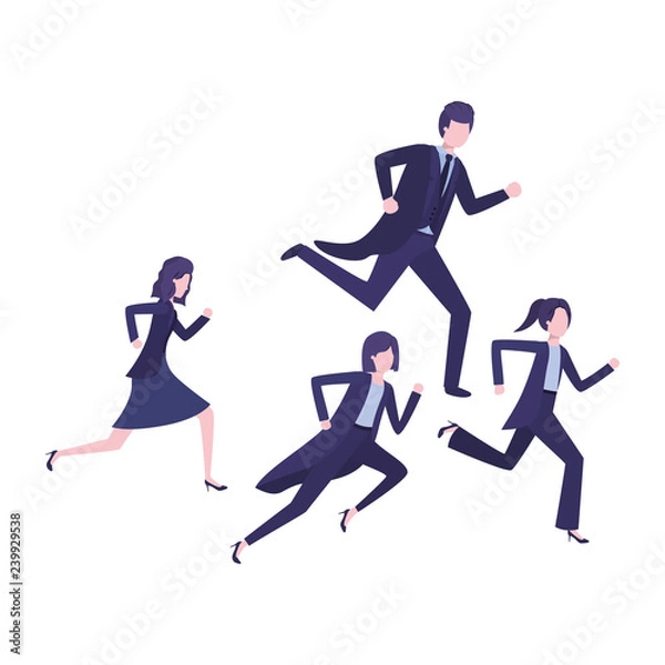 Fototapeta group of business running avatar character