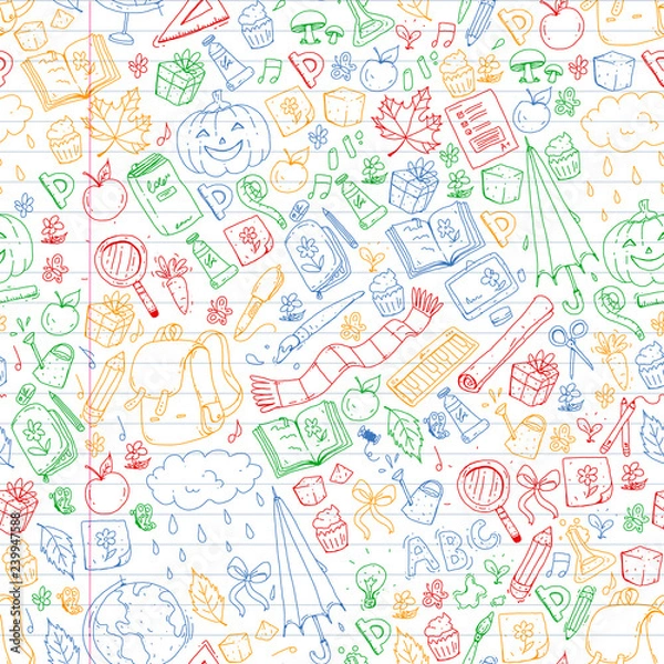 Fototapeta Vector seamless pattern with school and education icons.