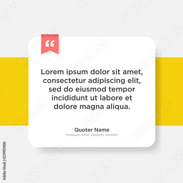Fototapeta Wektor cytat szablon z tekstem zastępczym w modnym stylu. Prostokątna karta w stylu projektowania materiału papierowego z ramką liniową.