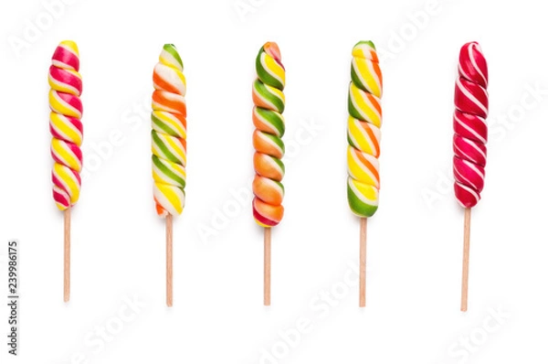 Fototapeta Set of twisted lollipops, isolated on white