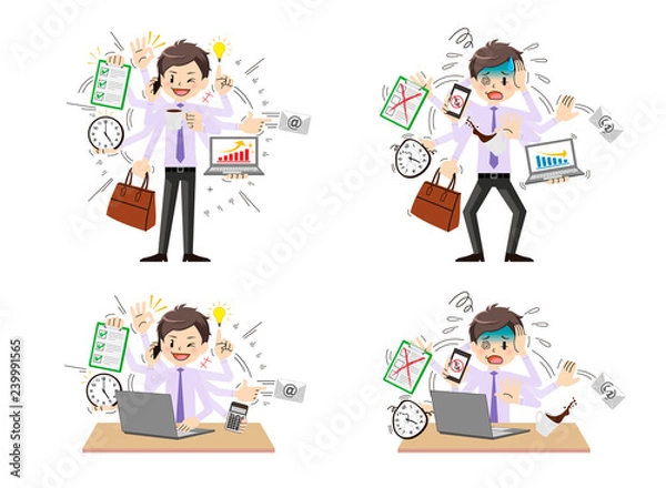 Fototapeta Businessman with multi tasking and multi skill
