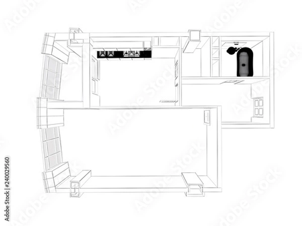 Fototapeta 3d rendering of furnished home apartment, isolated