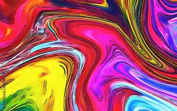 Fototapeta Abstract watercolor. Marble high quality texture. Multicolor waves. Liquid oil paint in water. Chaotic design.