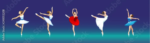 Fototapeta vector set of ballerinas in different poses on dark background