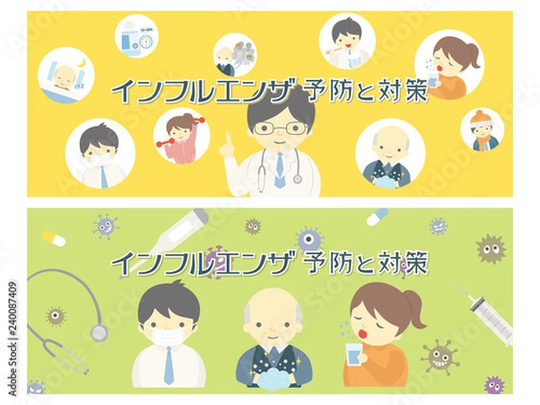Fototapeta インフルエンザ予防と対策　バナー素材セット