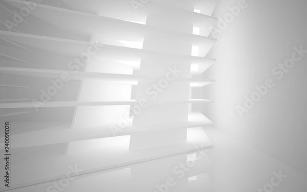 Fototapeta Abstract white interior of the future, with neon lighting. 3D illustration and rendering