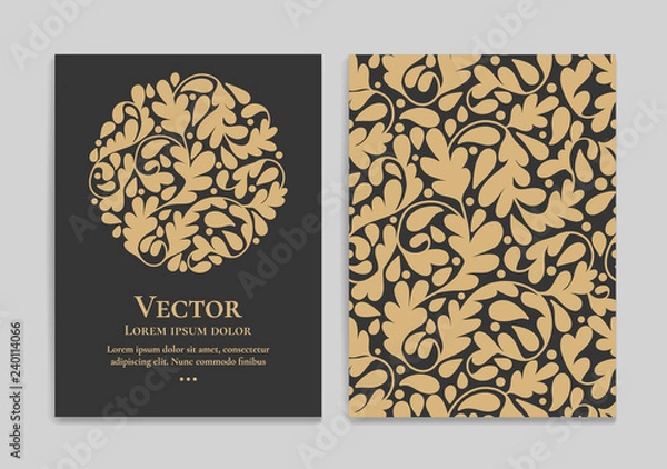 Obraz Gold vintage greeting card on a black background. Luxury vector ornament template. Mandala. Great for invitation, flyer, menu, brochure, postcard, wallpaper, decoration, or any desired idea.