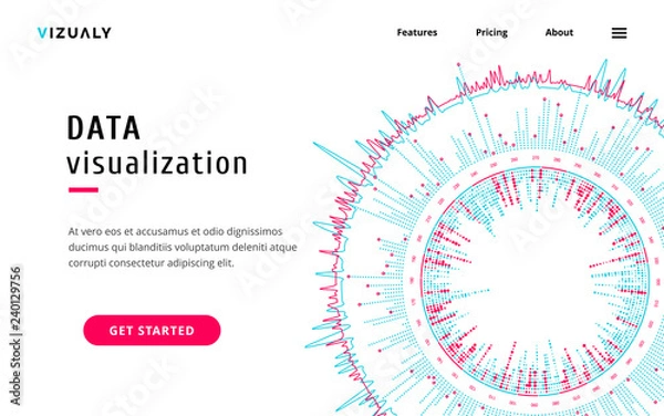 Obraz Modern landing page heading template for data visualization website. Vivid colors on white background.