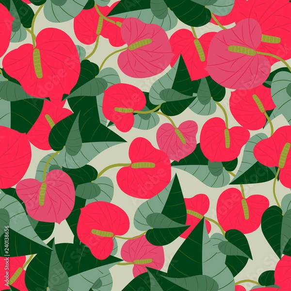 Fototapeta Seamless pattern with tropical plants