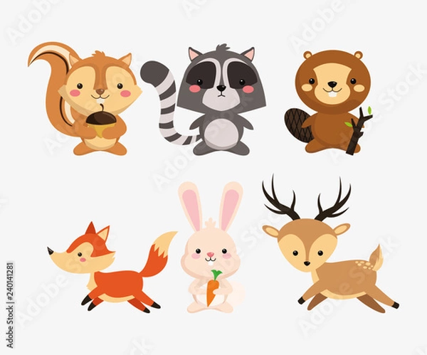 Fototapeta squirrel raccoon beaver fox rabbit and deer icons image