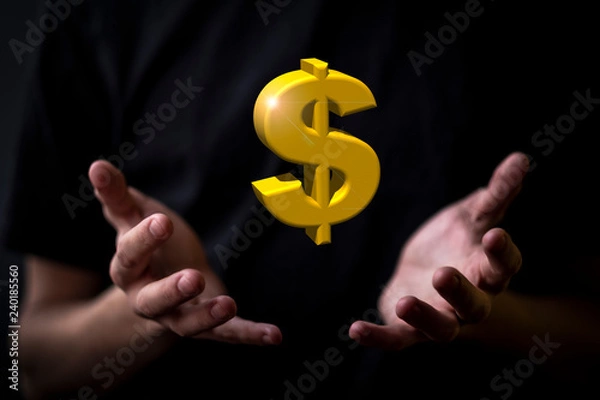 Fototapeta gold dollar sign spinning in the air.