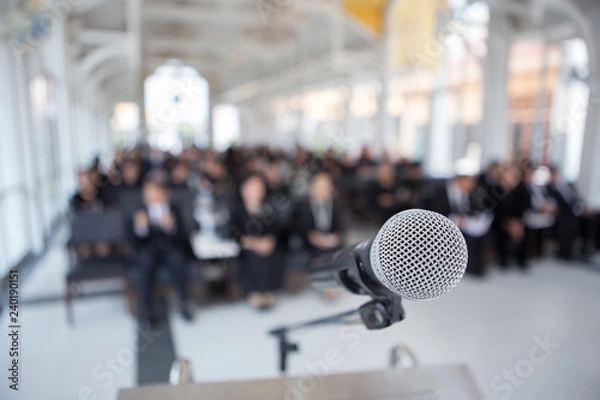 Fototapeta Microphones on the funeral podium