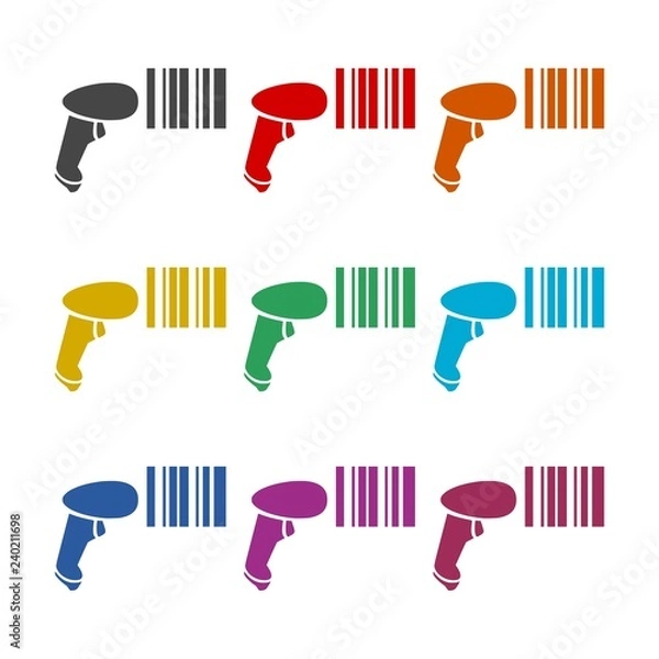 Fototapeta Barcode reader scanning bar code icon or logo, color set