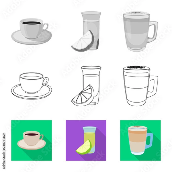 Fototapeta Vector design of drink and bar symbol. Set of drink and party stock vector illustration.