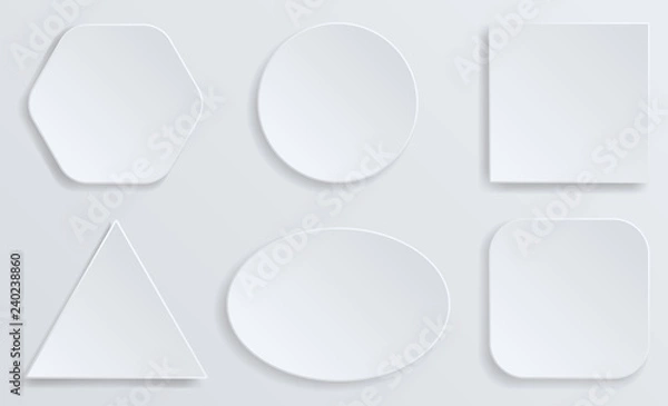 Obraz White blank square and rounded button vector set. Button banner round, badge interface for application illustration