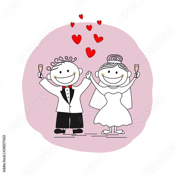 Obraz Happy just married couple toasting on their wedding day - vector illustration image