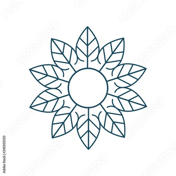 Fototapeta Linear organic and natural emblem and logo design template, ecology concept, circle made with leaves. vector illustration isolated on white background.