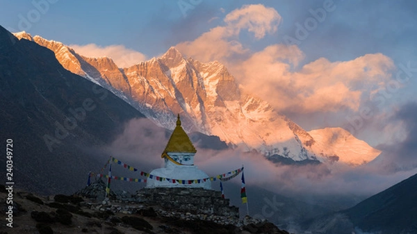 Obraz buddhist stupa sunset in the mountains
