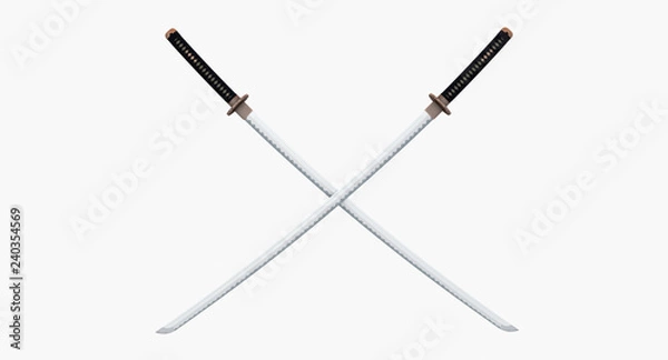 Fototapeta two crossed katana isolated on white background  3d rendering