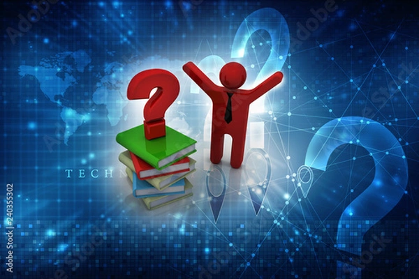 Obraz 3d rendering Books with Question mark Symbol